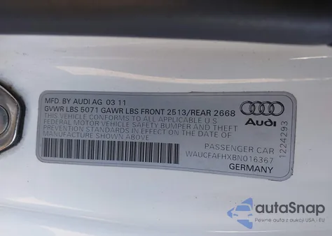 2011 Audi A5 2.0T Premium from USA, damaged, VIN WAUCFAFHXBN016367